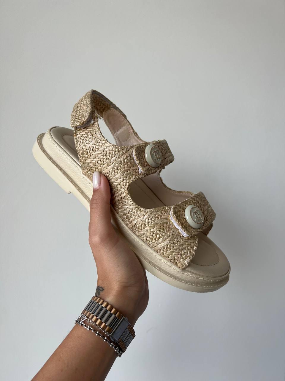 Chanel Dad Sandal Breided Fabric Beige 2