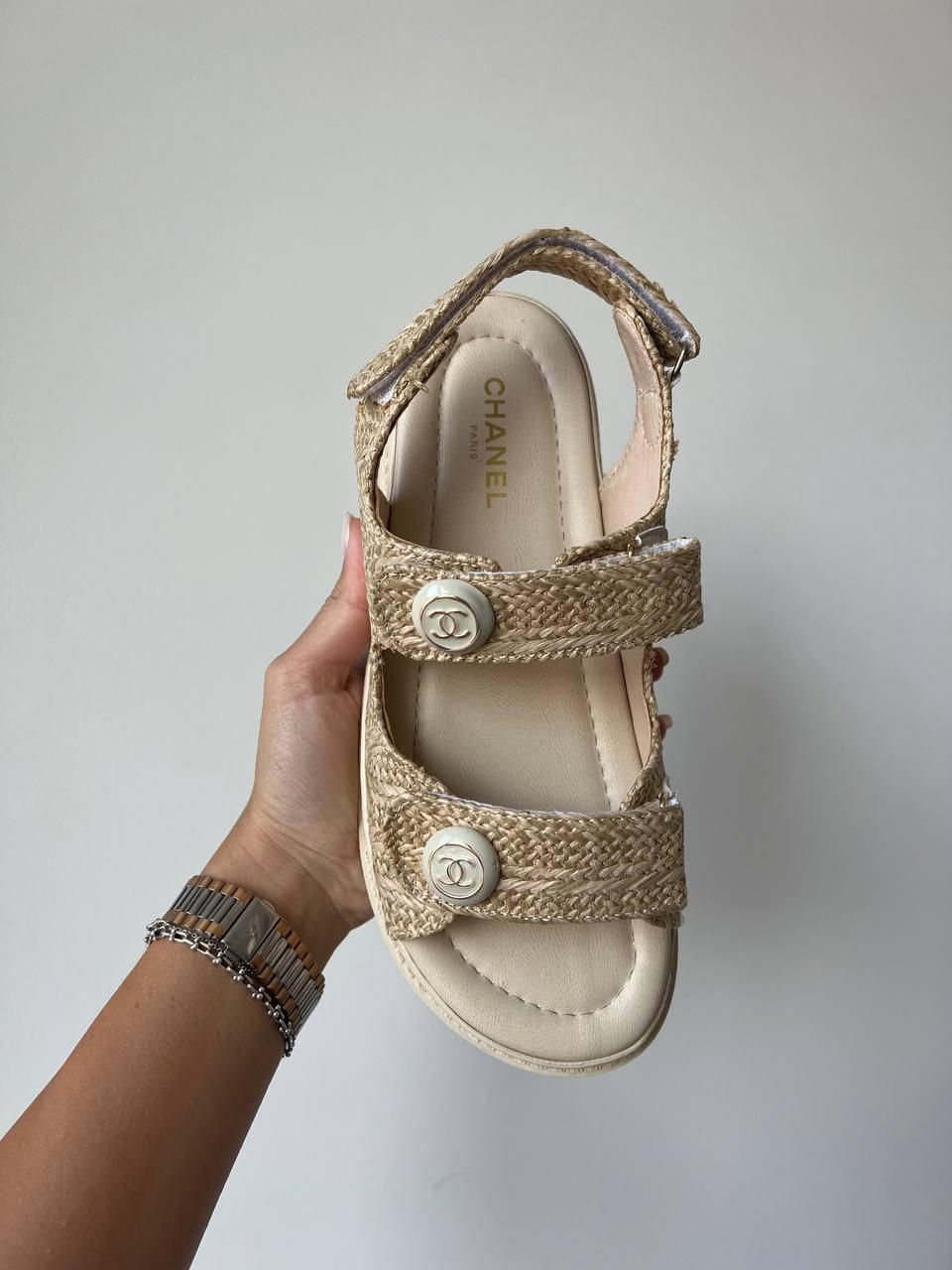 Chanel Dad Sandal Breided Fabric Beige 2
