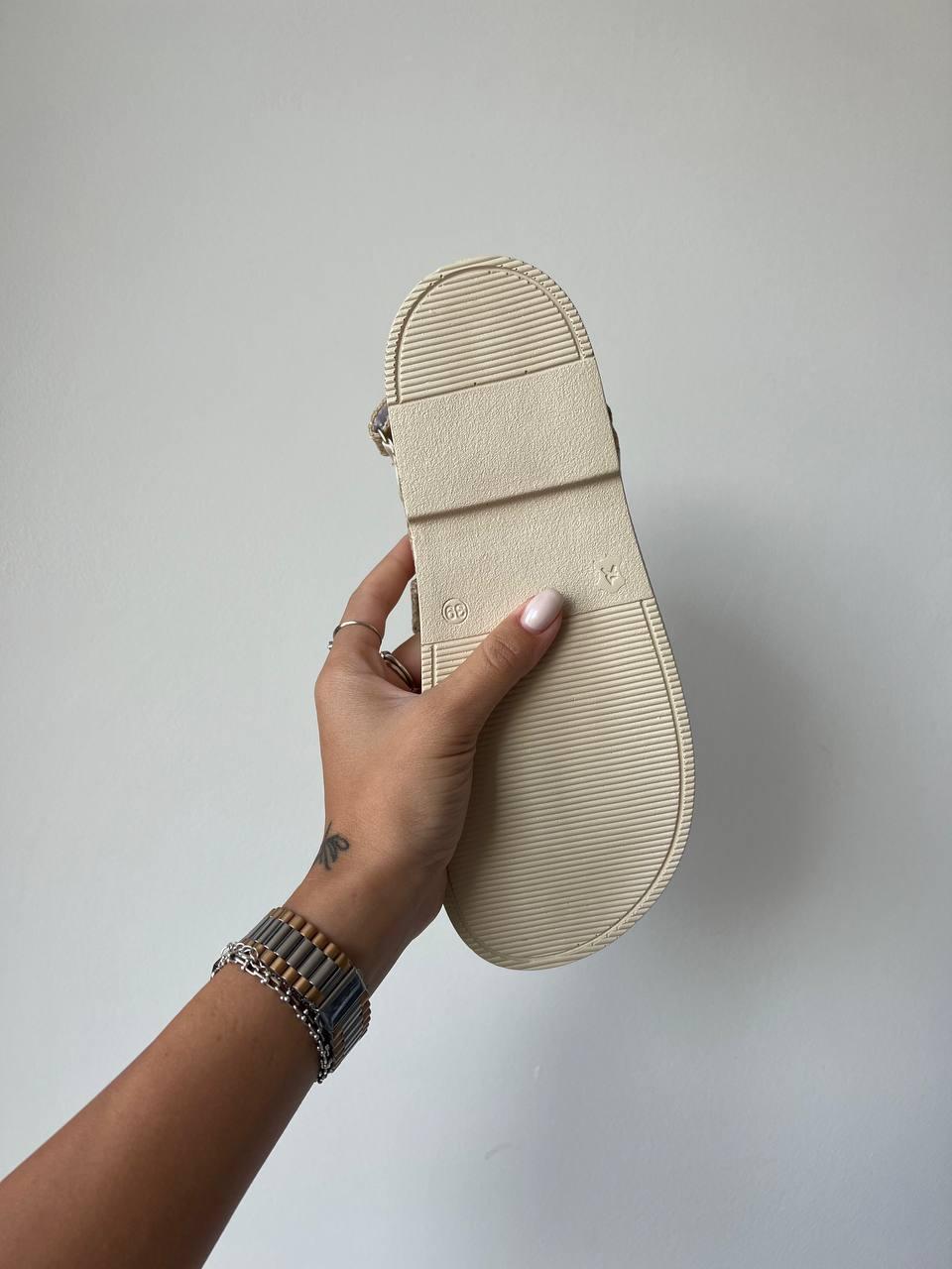 Chanel Dad Sandal Breided Fabric Beige 2