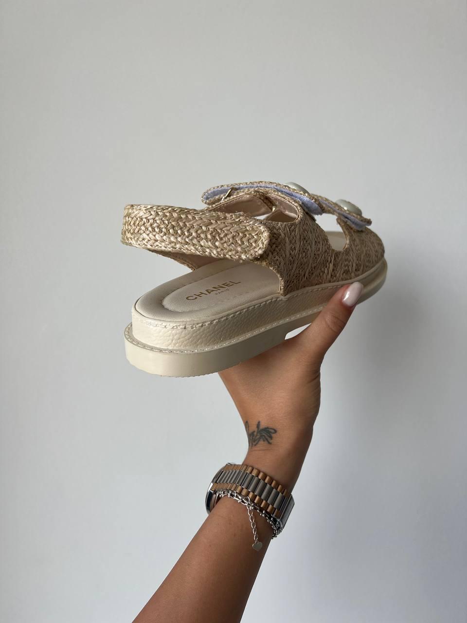 Chanel Dad Sandal Breided Fabric Beige 2