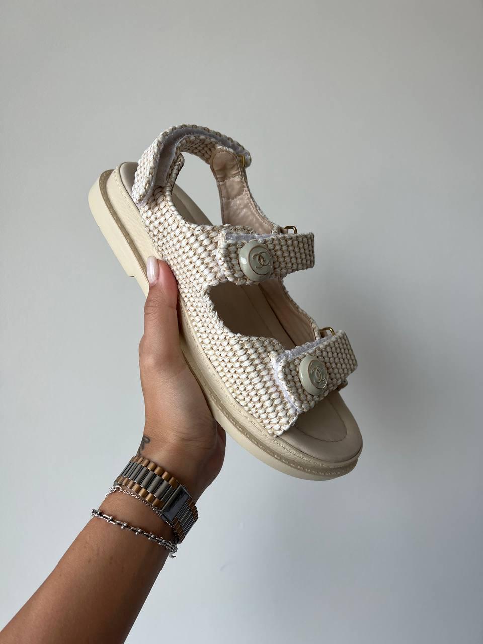 Chanel Dad Sandal Breided Fabric Beige
