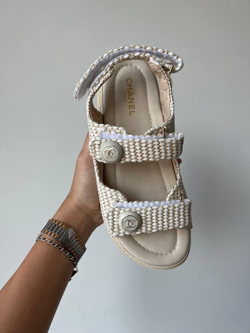 Chanel Dad Sandal Breided Fabric Beige