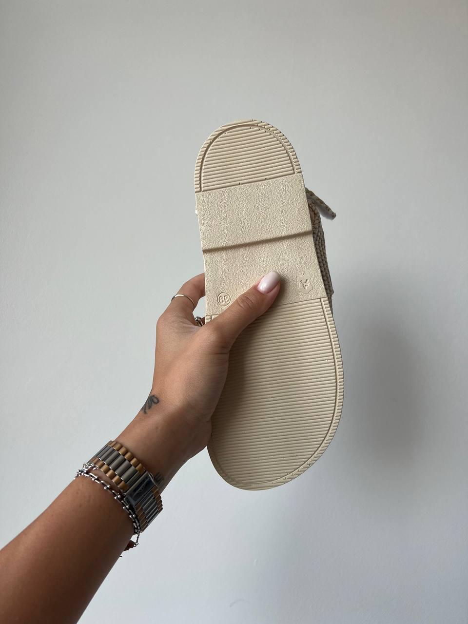 Chanel Dad Sandal Breided Fabric Beige