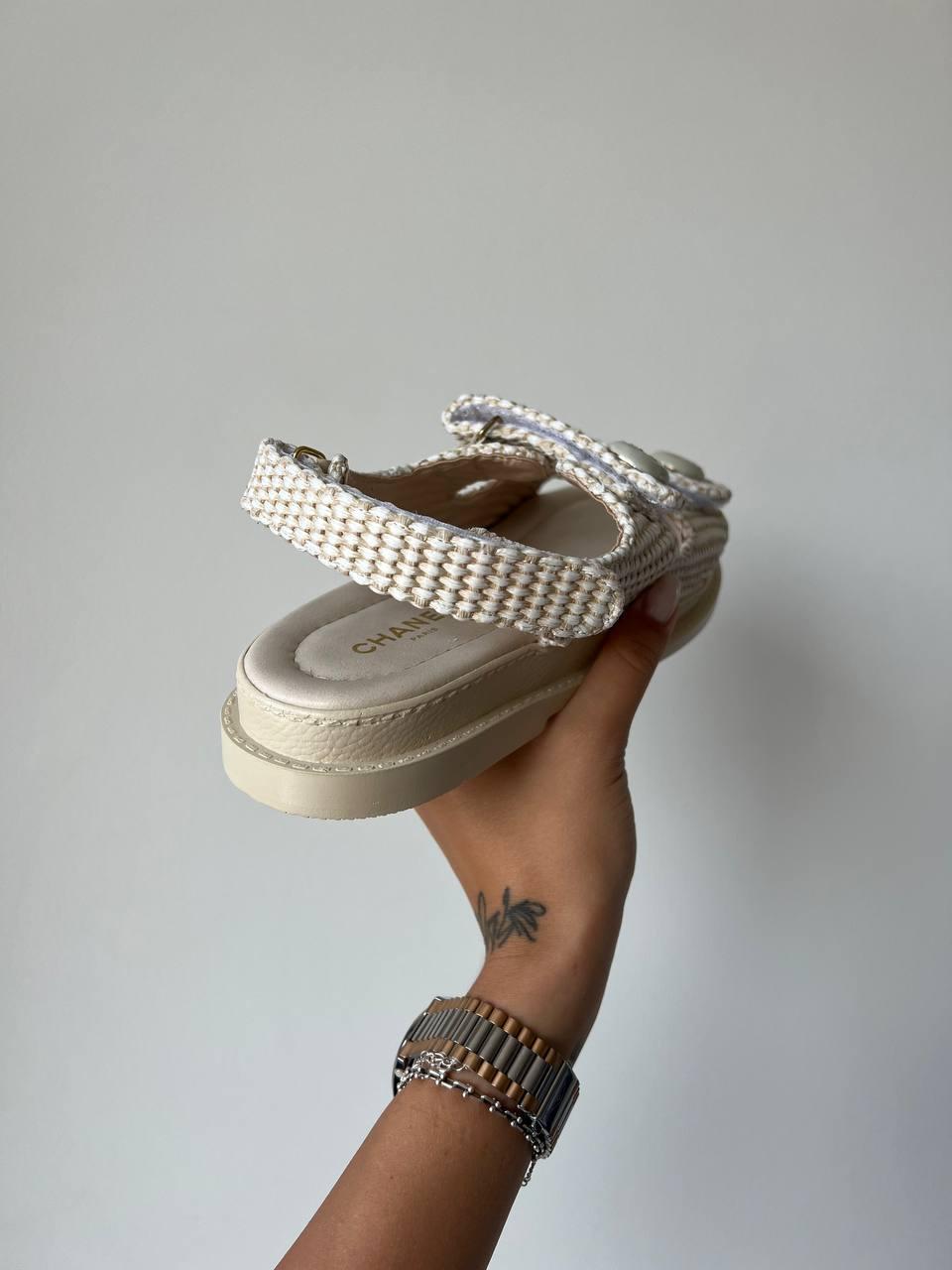 Chanel Dad Sandal Breided Fabric Beige