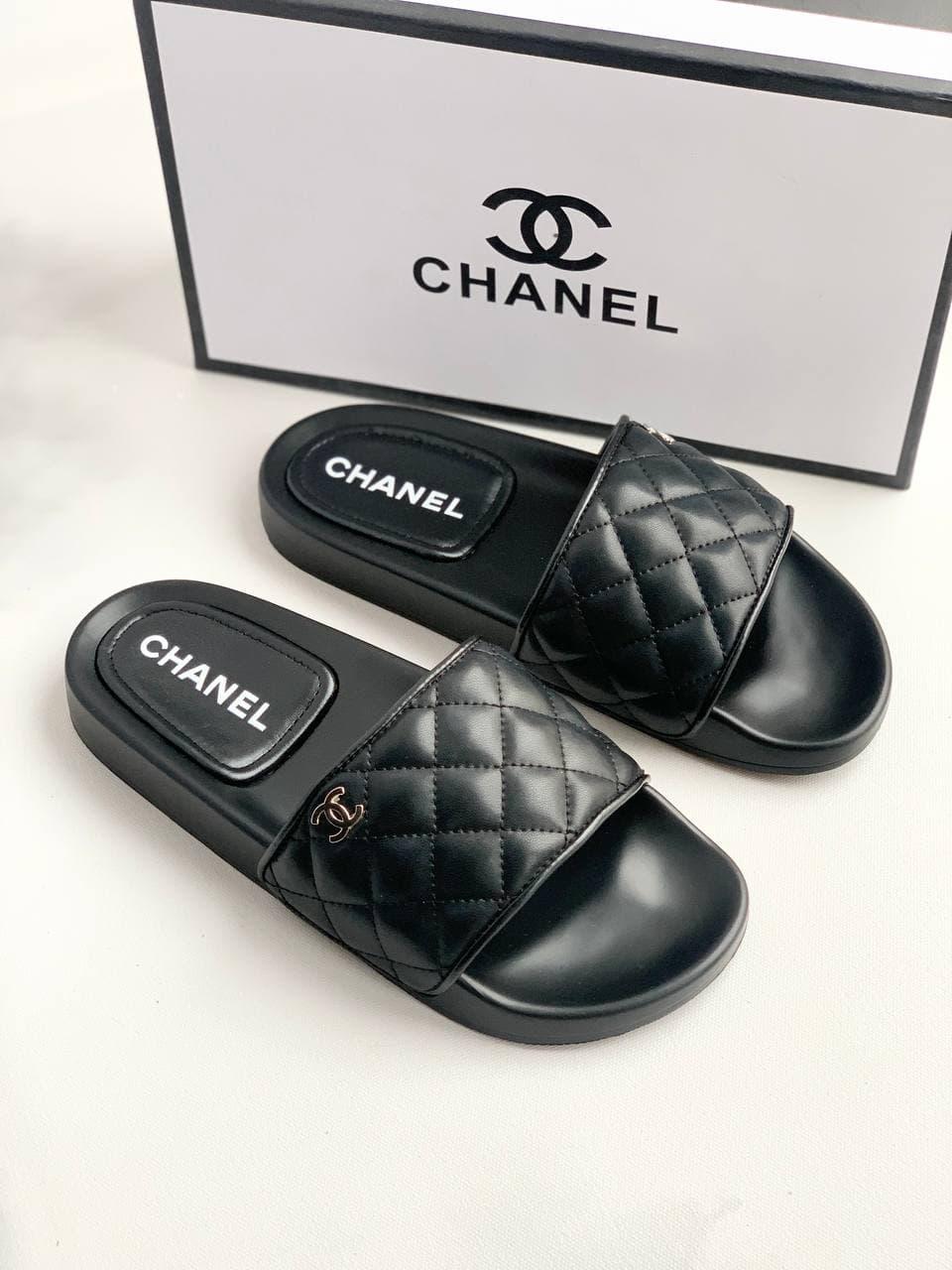 Channel Slippers Lambskin Black