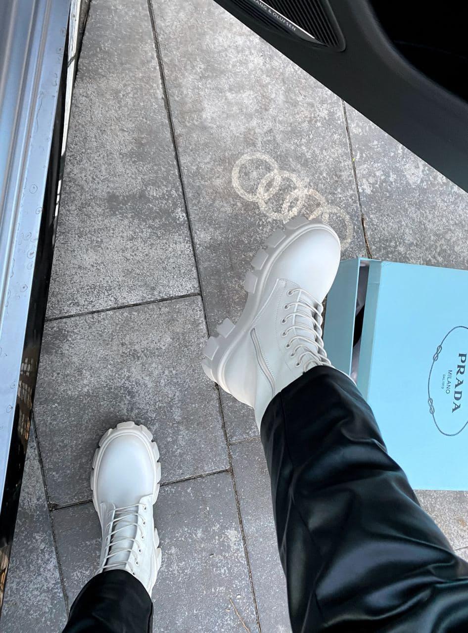 Prada Pouch Combat Boots High White