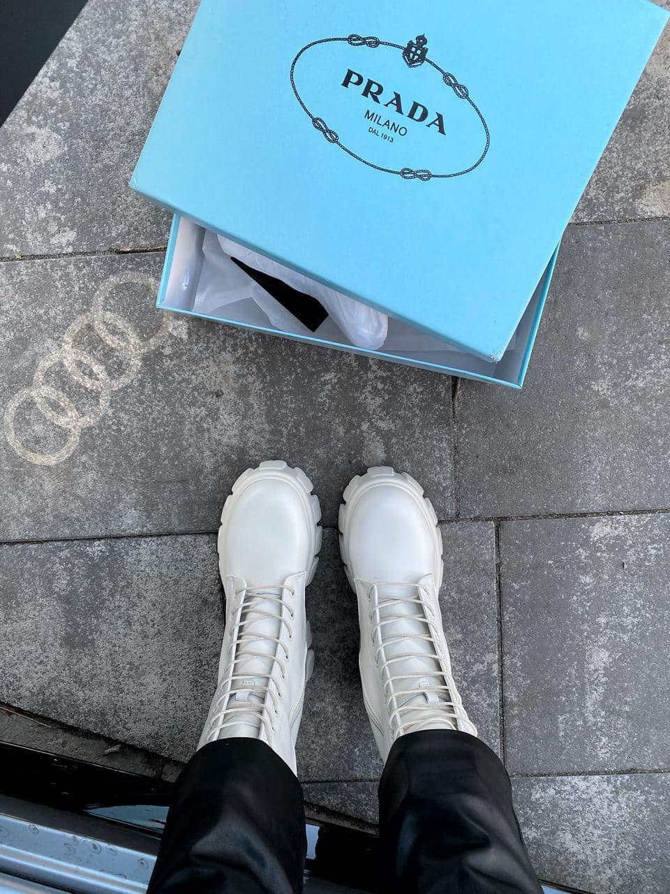 Prada Pouch Combat Boots High White