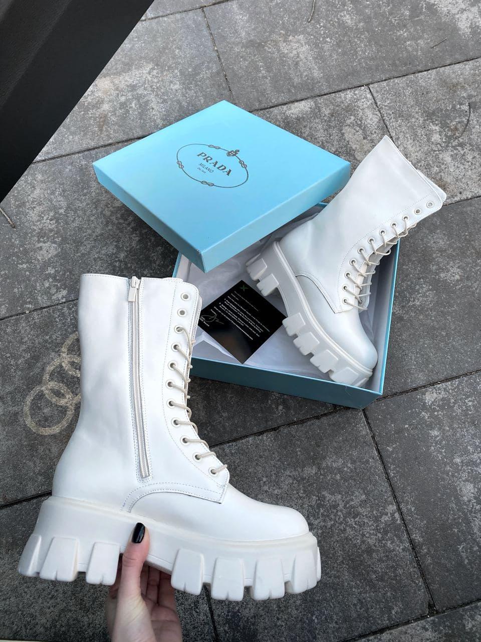 Prada Pouch Combat Boots High White