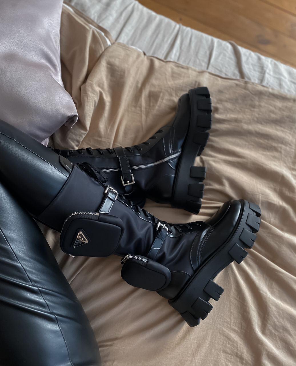 Prada Boots Zip Pocket Black High