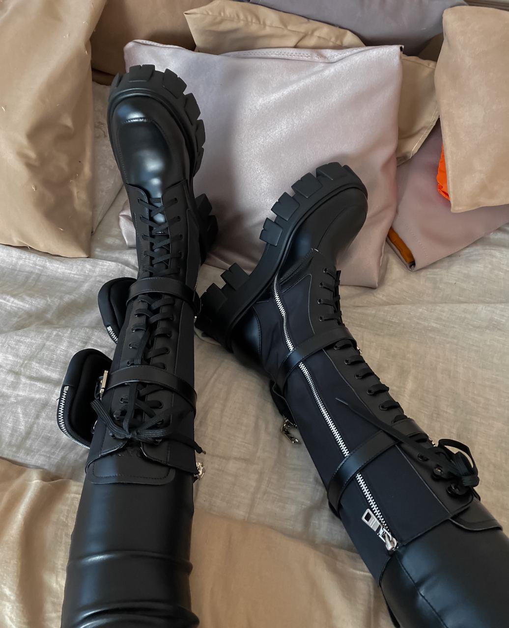Prada Boots Zip Pocket Black High