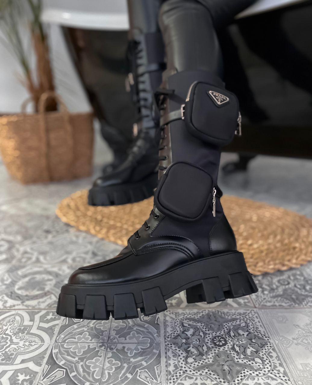 Prada Boots Zip Pocket Black High