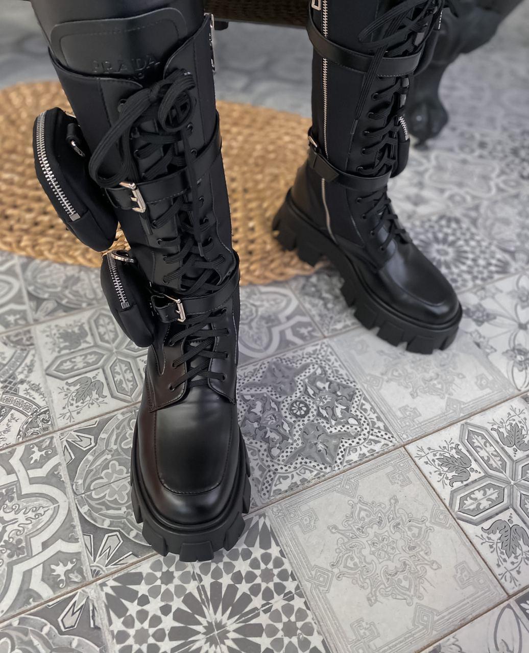 Prada Boots Zip Pocket Black High