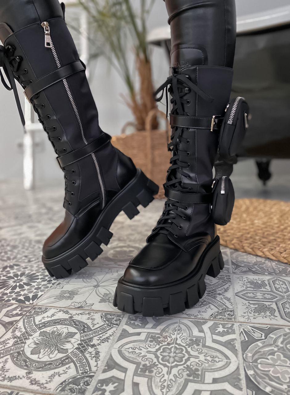 Prada Boots Zip Pocket Black High