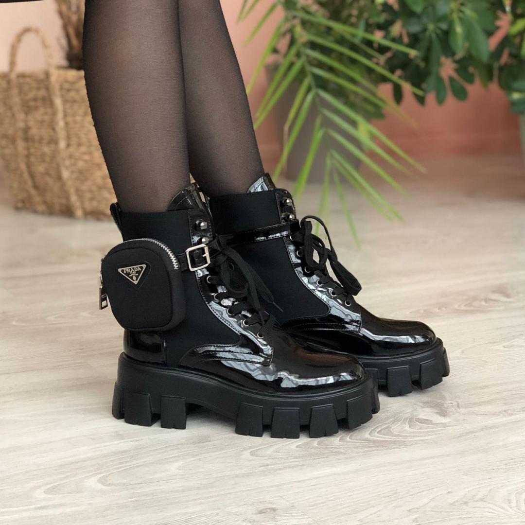 Prada Leather Boots Nylon Pouch Black 1