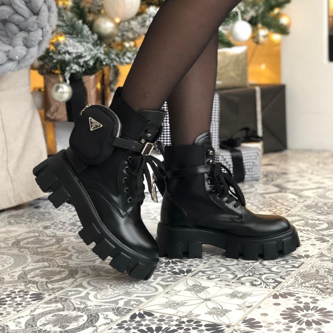 Prada Leather Boots Nylon Pouch Black 3