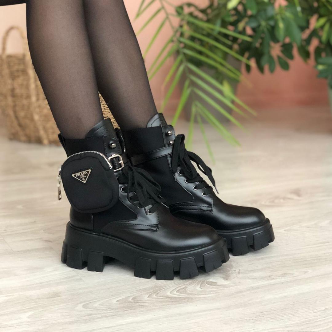 Prada Leather Boots Nylon Pouch Black 3