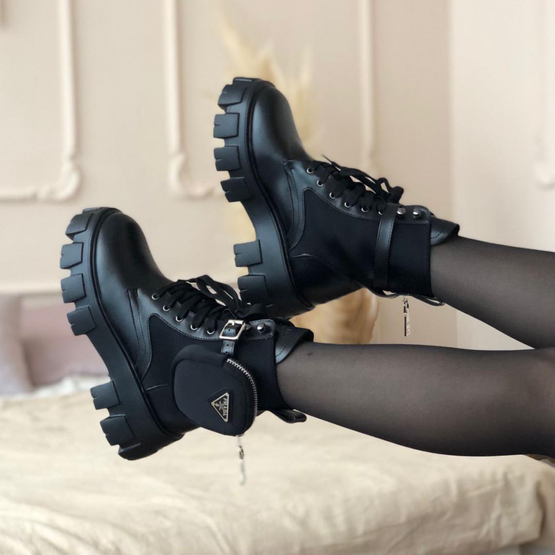 Prada Leather Boots Nylon Pouch Black 3
