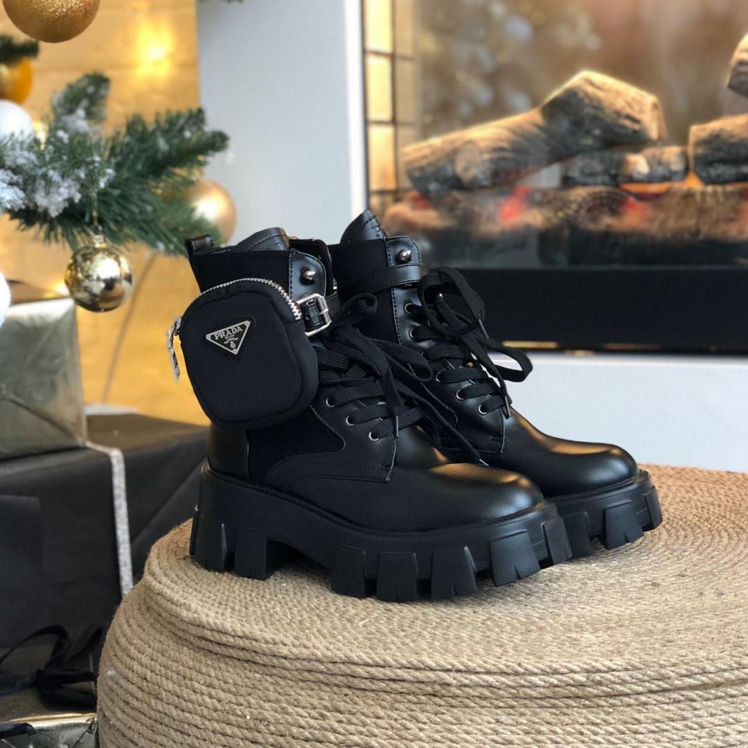Prada Leather Boots Nylon Pouch Black 3