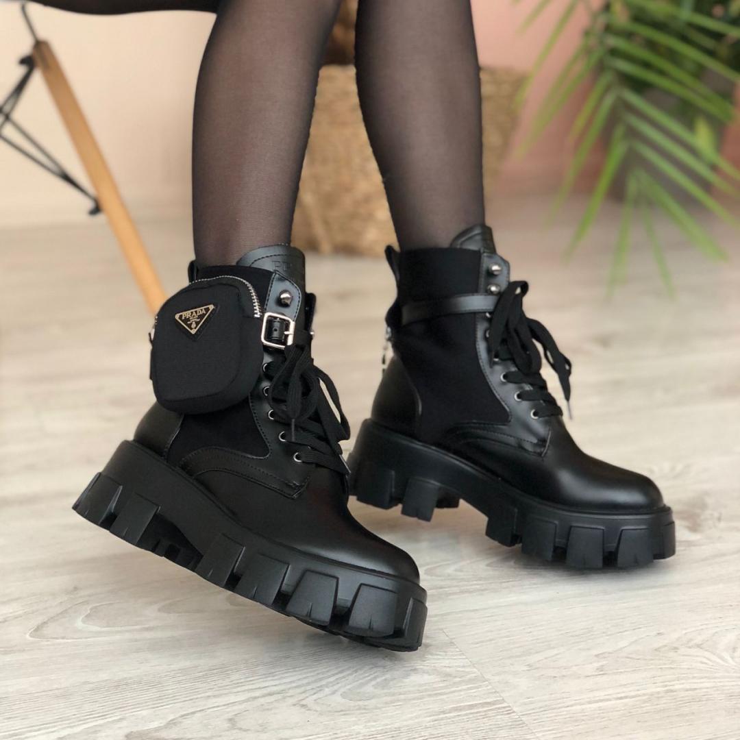 Prada Leather Boots Nylon Pouch Black 3