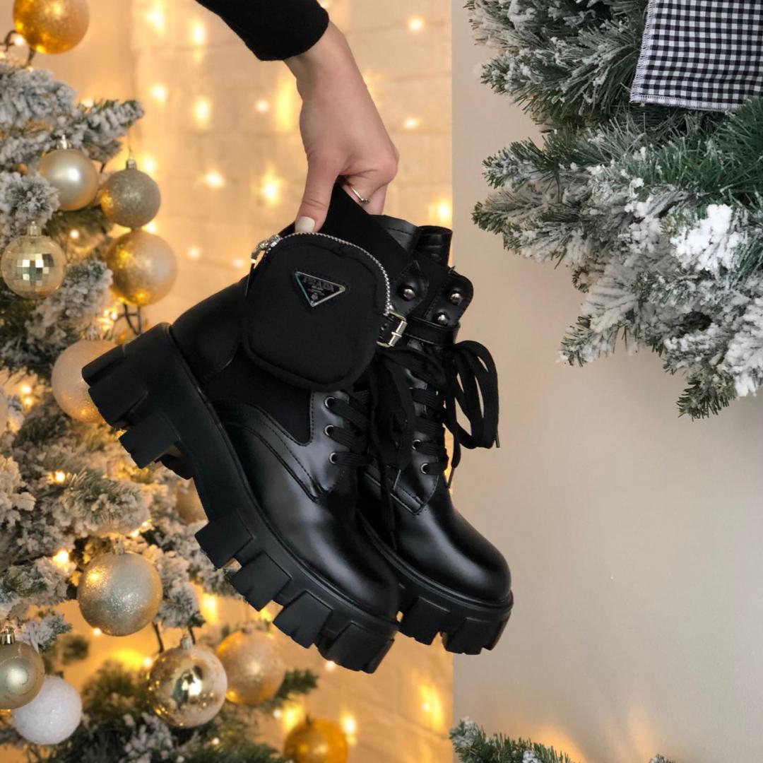 Prada Leather Boots Nylon Pouch Black 3