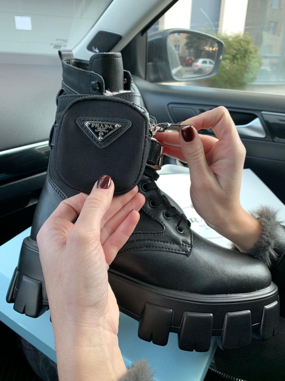Prada Leather Boots Nylon Pouch Black 3