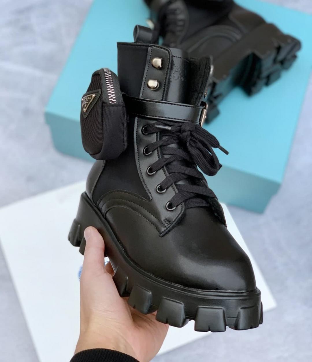 Prada Leather Boots Nylon Pouch Black 3