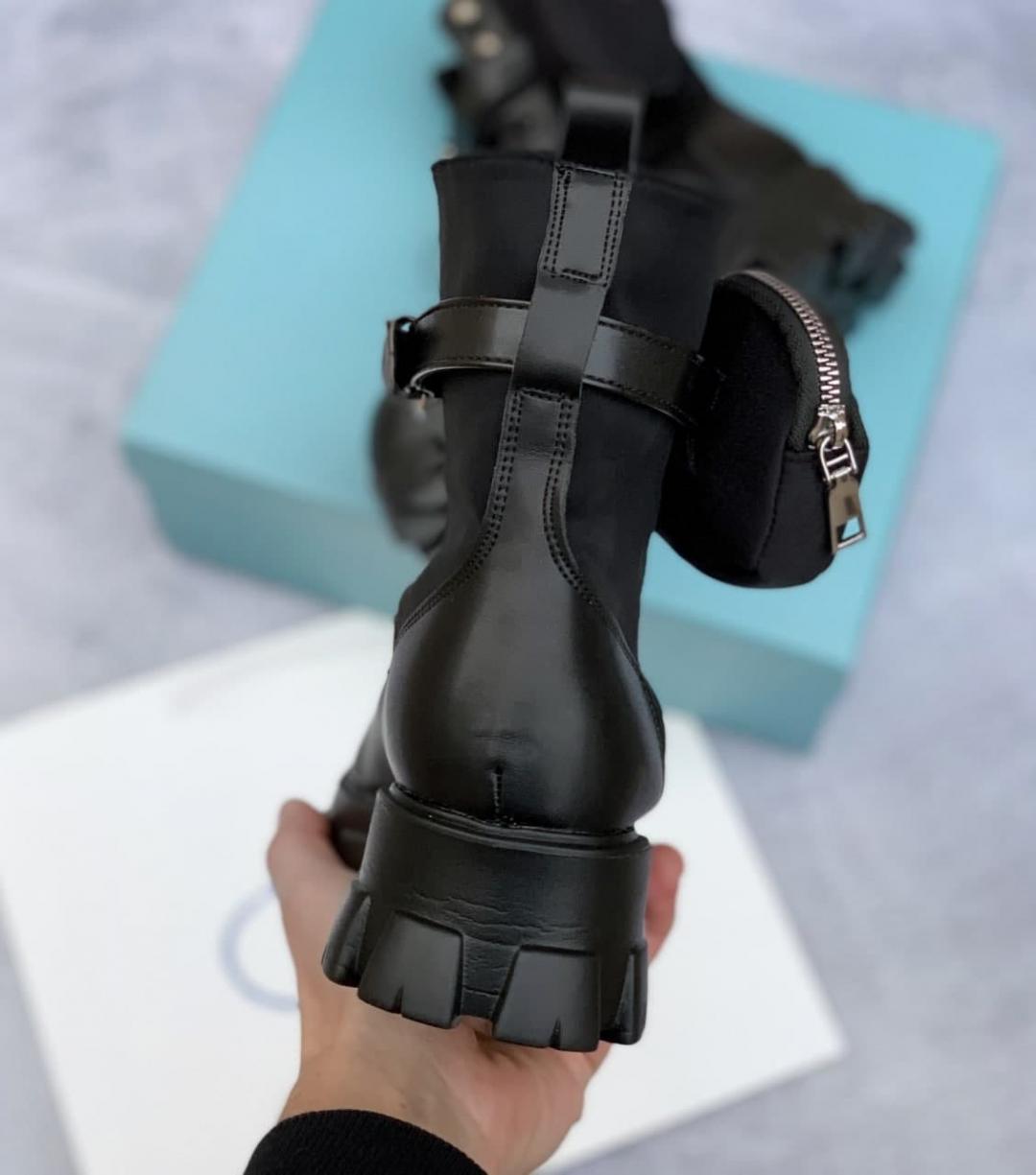 Prada Leather Boots Nylon Pouch Black 3