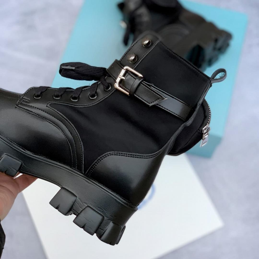 Prada Leather Boots Nylon Pouch Black 3