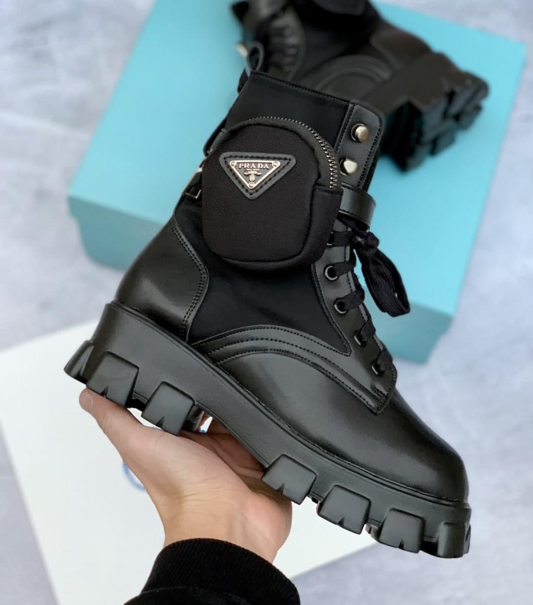 Prada Leather Boots Nylon Pouch Black 3