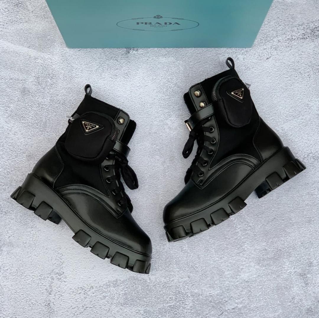 Prada Leather Boots Nylon Pouch Black 3