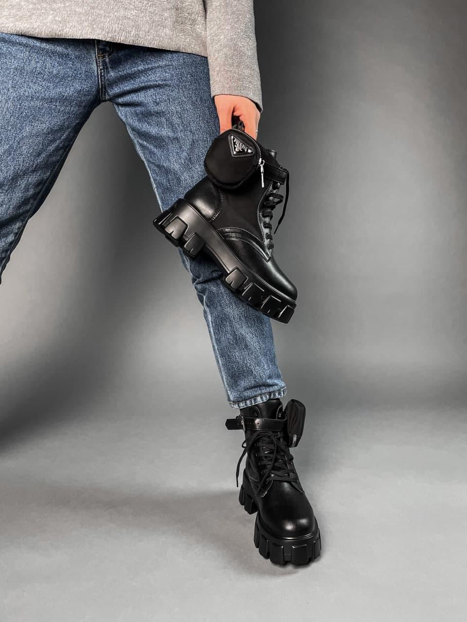 Prada Leather Boots Nylon Pouch Black 3
