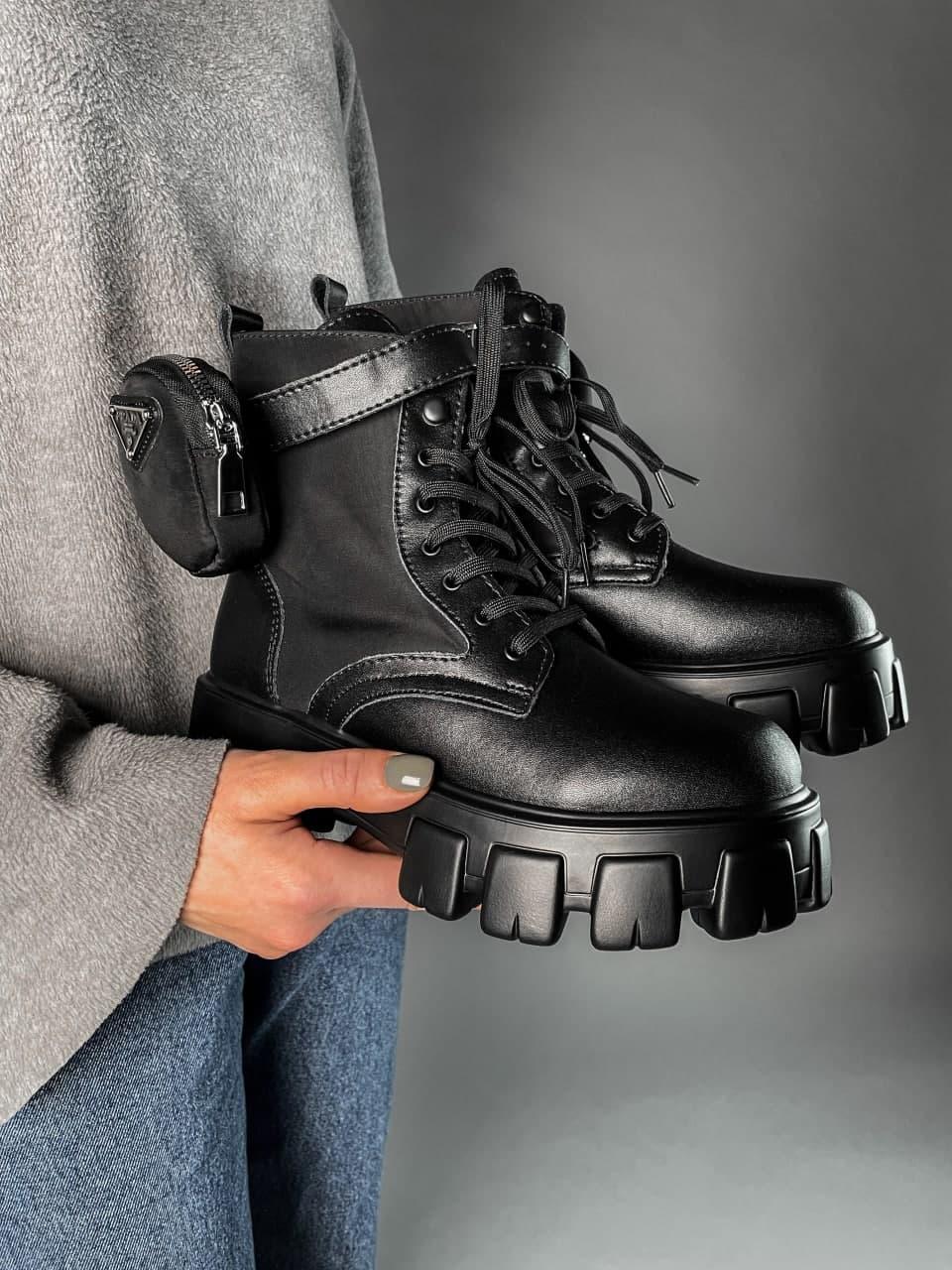 Prada Leather Boots Nylon Pouch Black 3