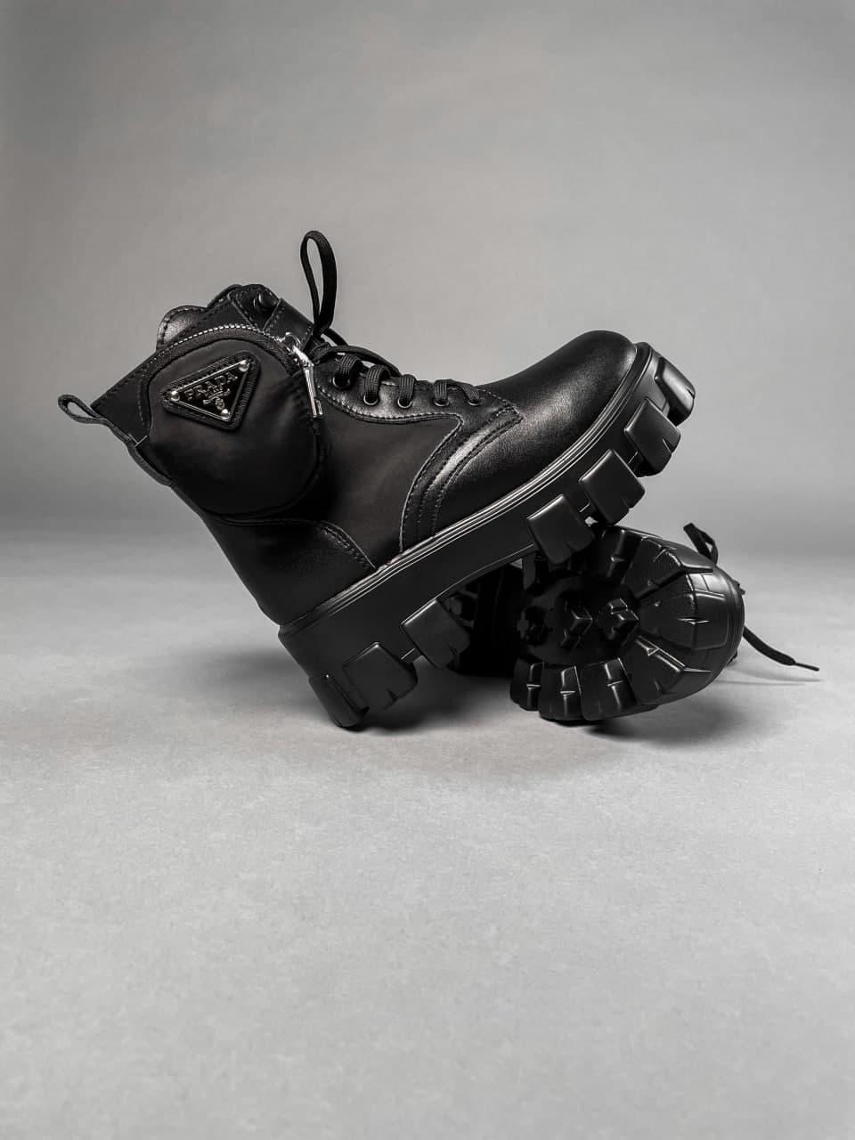Prada Leather Boots Nylon Pouch Black 3