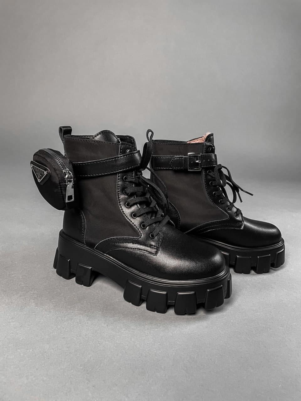 Prada Leather Boots Nylon Pouch Black 3