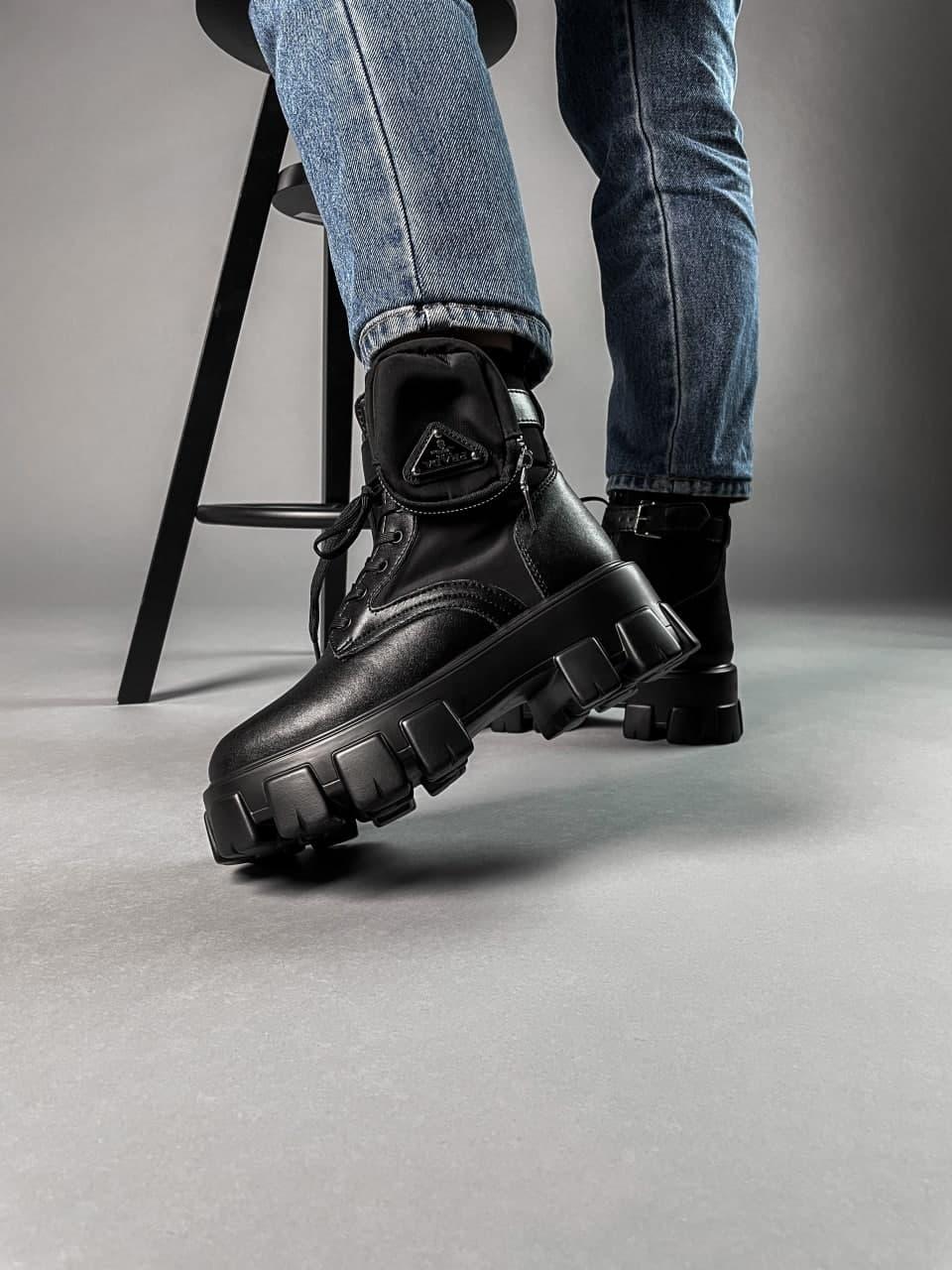 Prada Leather Boots Nylon Pouch Black 3