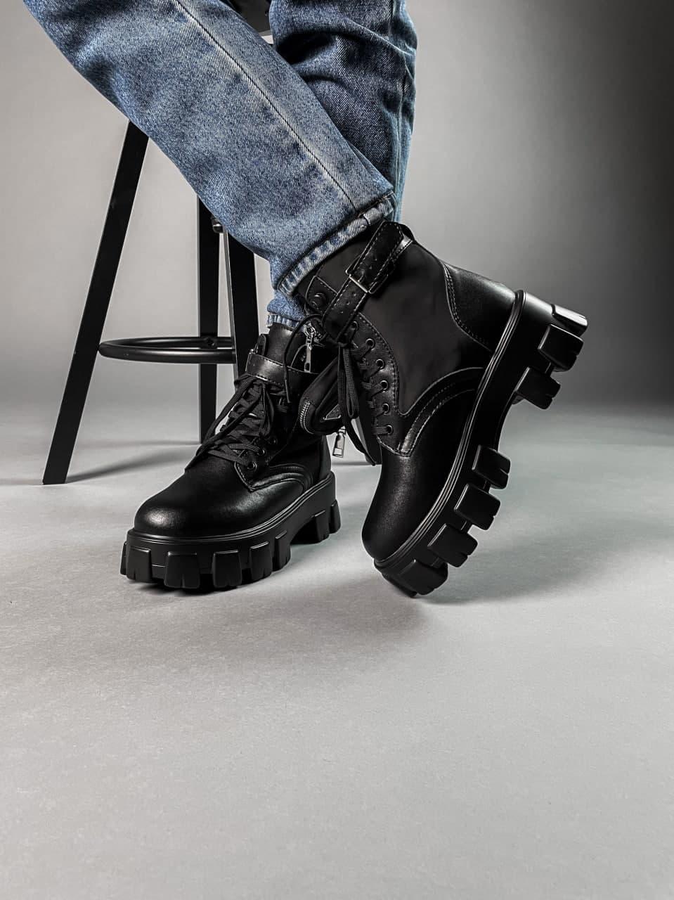 Prada Leather Boots Nylon Pouch Black 3