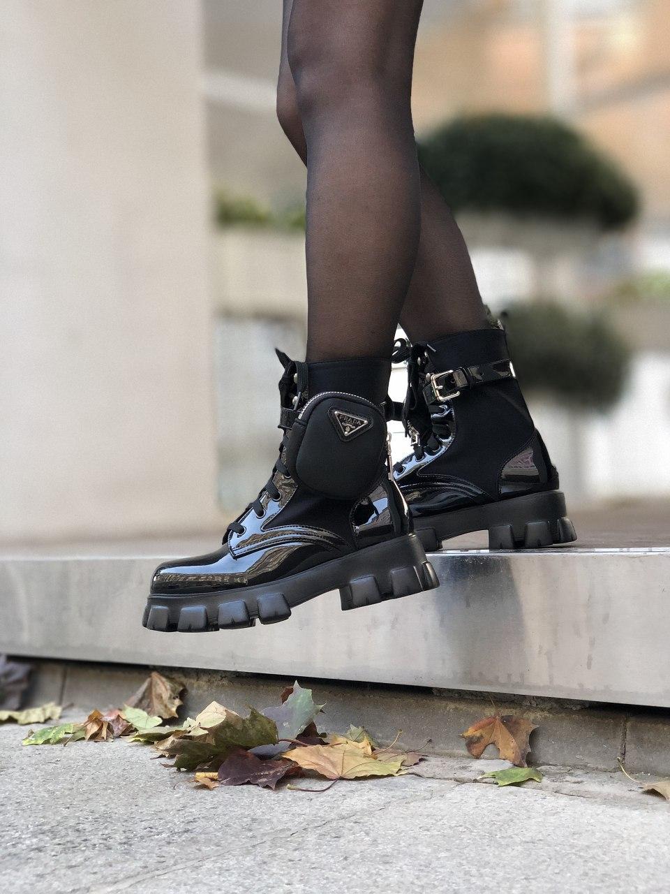 Prada Leather Boots Nylon Pouch Black 4