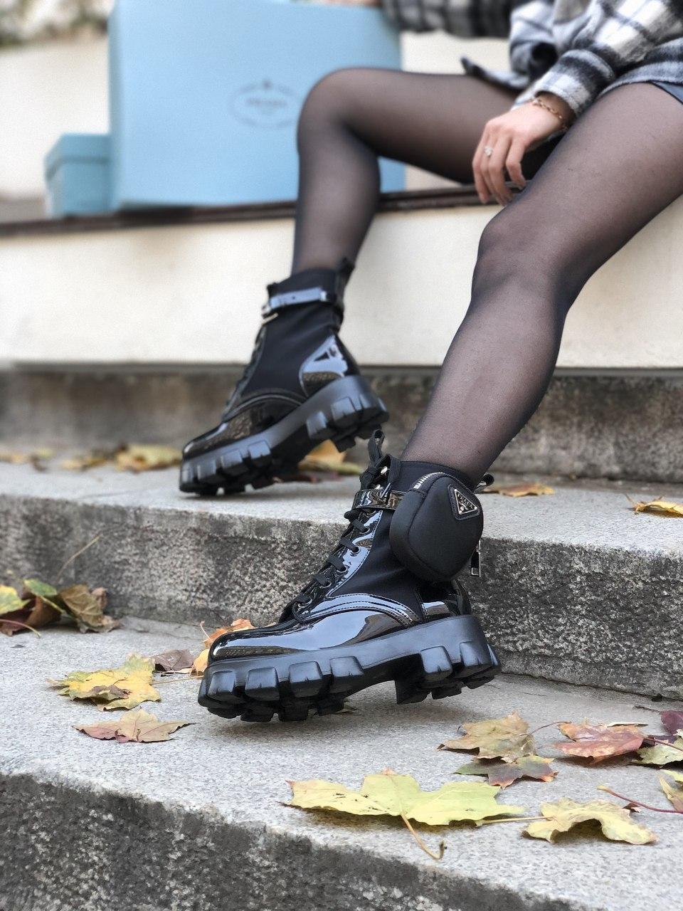 Prada Leather Boots Nylon Pouch Black 4