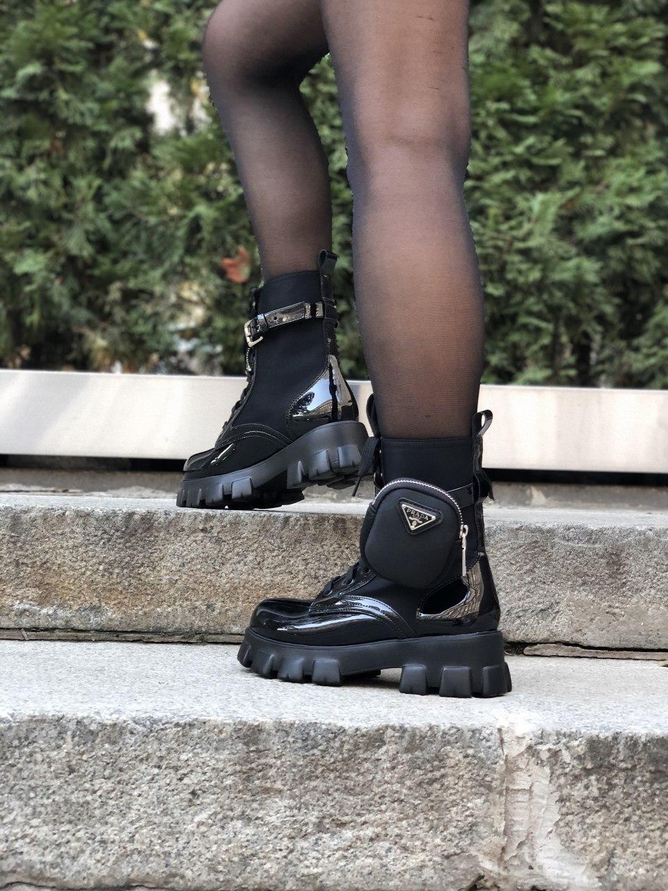 Prada Leather Boots Nylon Pouch Black 4