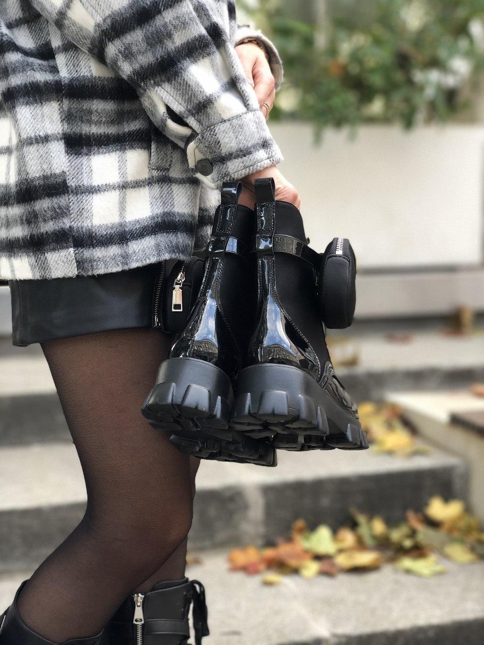 Prada Leather Boots Nylon Pouch Black 4