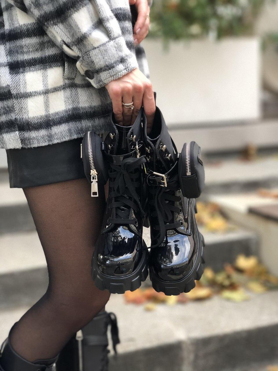 Prada Leather Boots Nylon Pouch Black 4