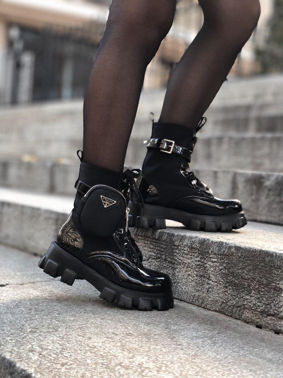 Prada Leather Boots Nylon Pouch Black 4