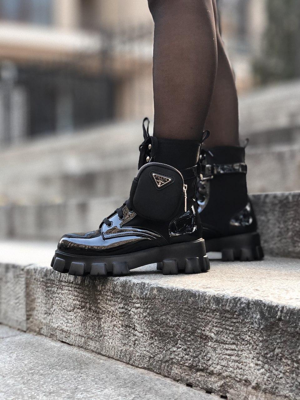 Prada Leather Boots Nylon Pouch Black 4