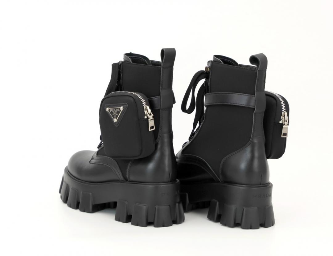 Prada Leather Boots Nylon Pouch Black 5