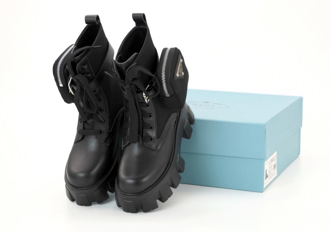 Prada Leather Boots Nylon Pouch Black 5