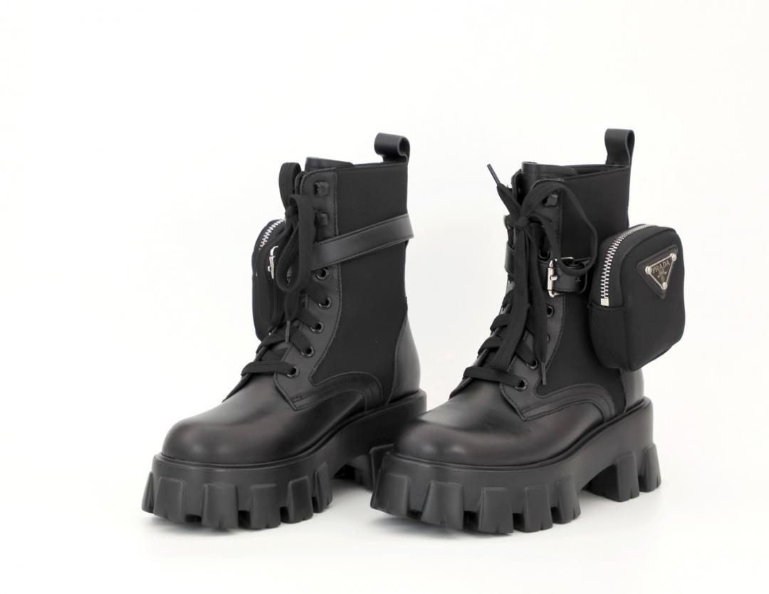 Prada Leather Boots Nylon Pouch Black 5
