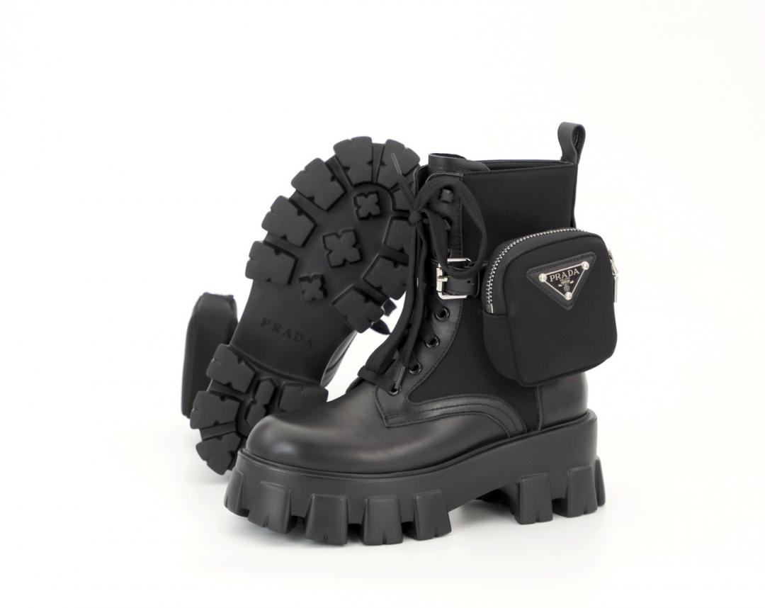 Prada Leather Boots Nylon Pouch Black 5