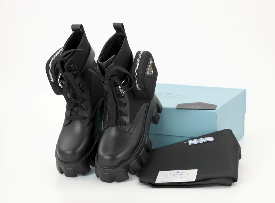Prada Leather Boots Nylon Pouch Black 5
