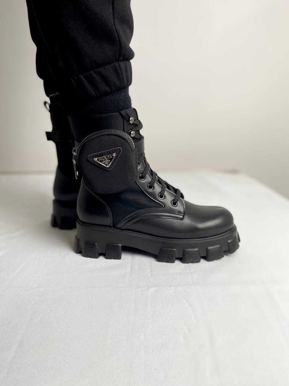 Prada Leather Boots Nylon Pouch Black 5