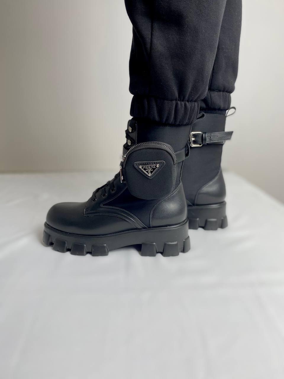 Prada Leather Boots Nylon Pouch Black 5